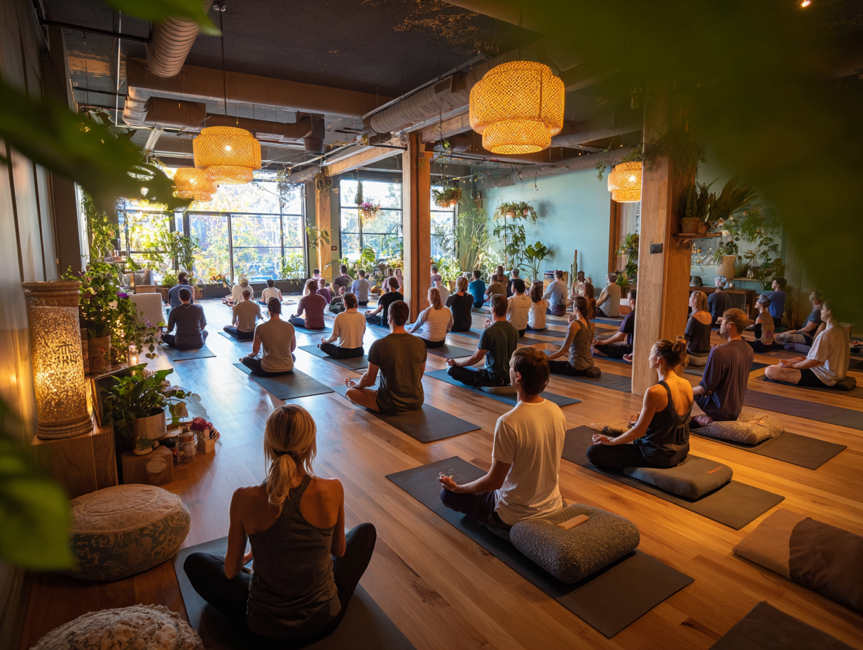 Жінка практикує йогу на природі в спокійній позі лотоса